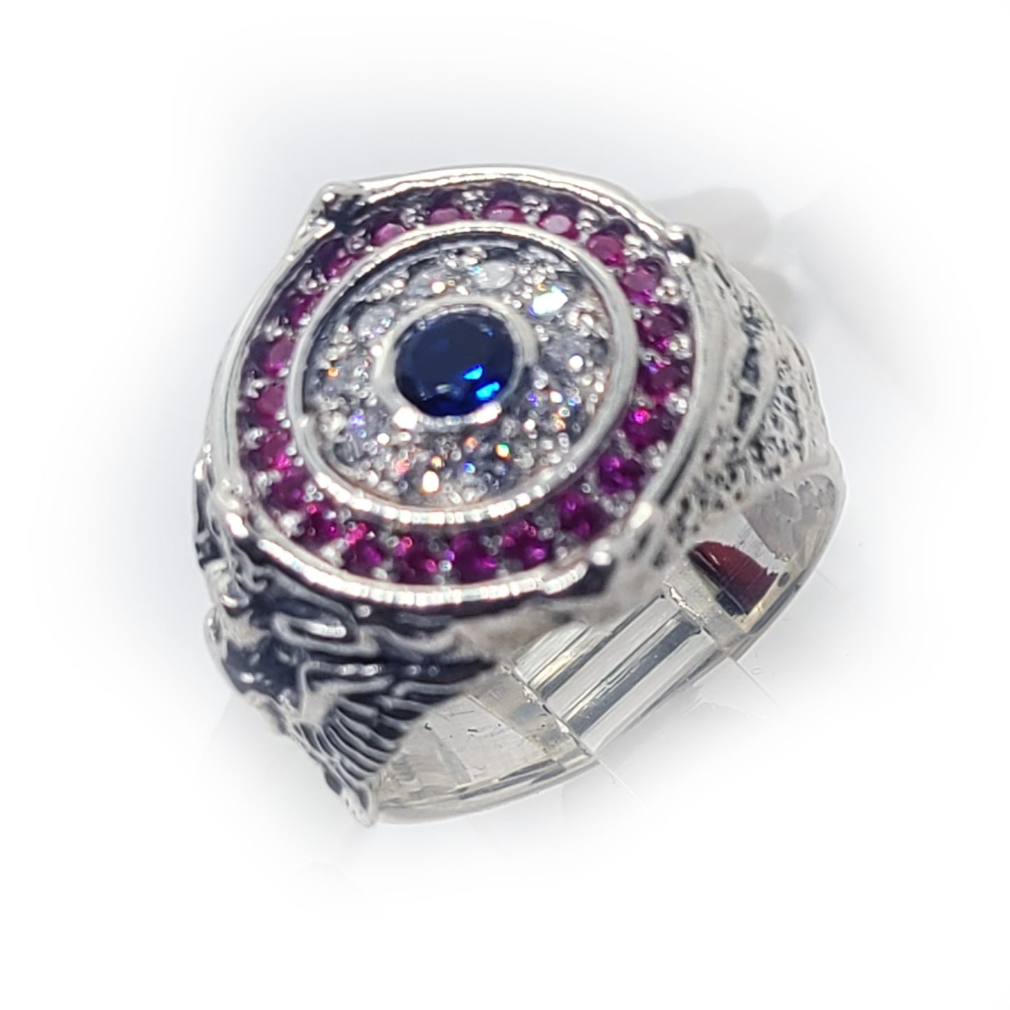 American Sterling Silver Ring with Flag Colors Stones