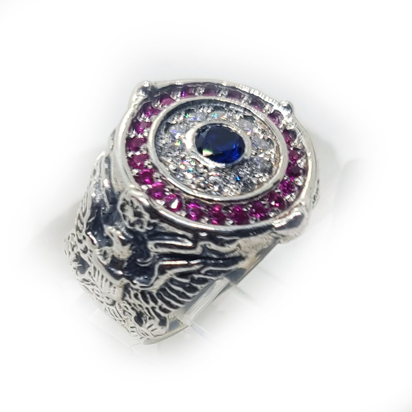 American Sterling Silver Ring with Flag Colors Stones
