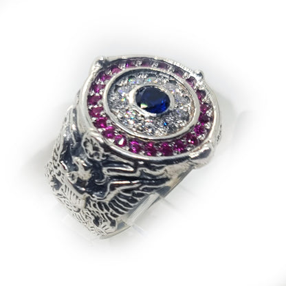 American Sterling Silver Ring with Flag Colors Stones