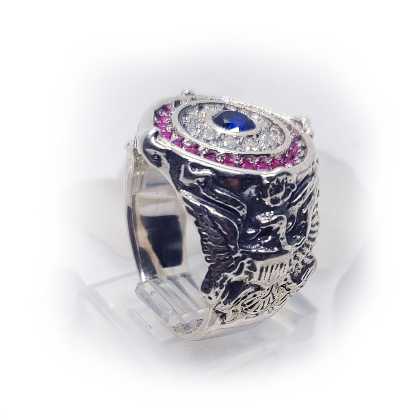 American Sterling Silver Ring with Flag Colors Stones