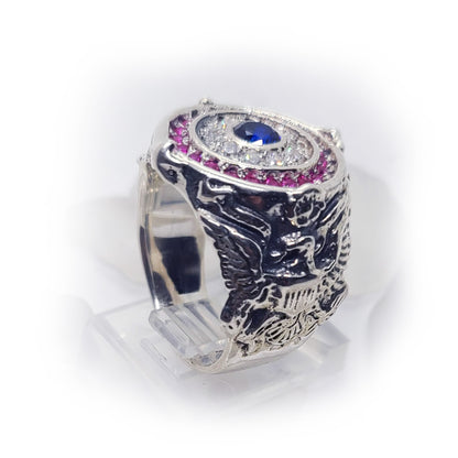 American Sterling Silver Ring with Flag Colors Stones
