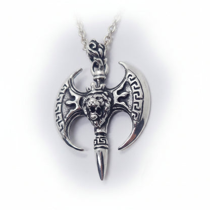 Ancient Battle Axe with Lion Head Sterling Silver Pendant