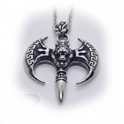 Ancient Battle Axe with Lion Head Sterling Silver Pendant