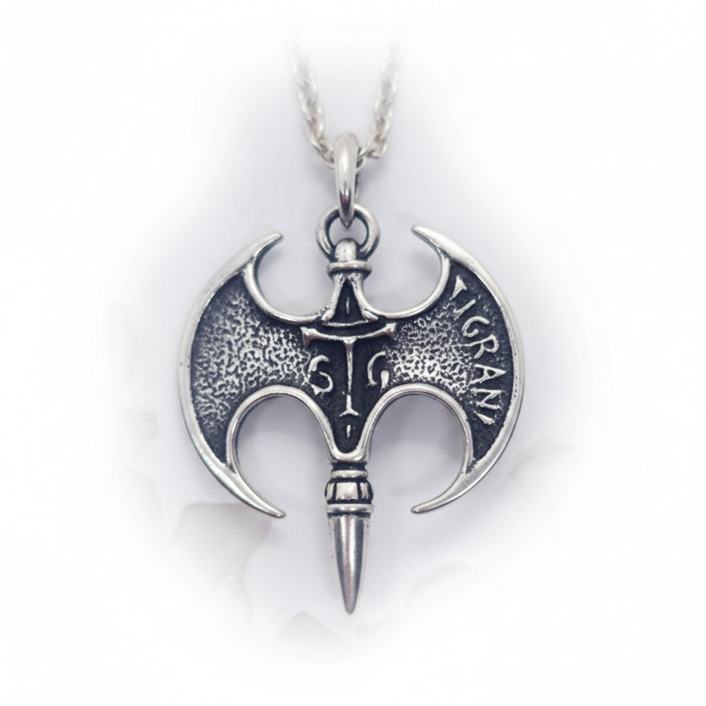 Ancient Battle Axe with Lion Head Sterling Silver Pendant
