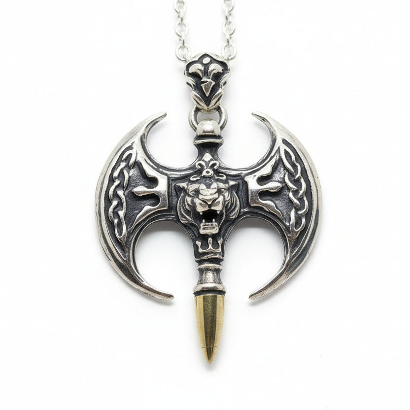 Ancient Tiger Battle Axe Sterling Silver Pendant