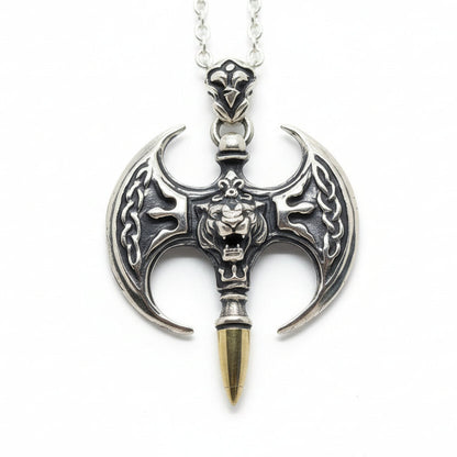 Ancient Tiger Battle Axe Sterling Silver Pendant
