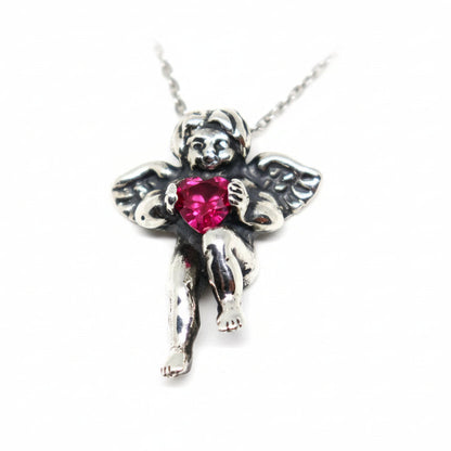Angel with Heart Stone Sterling Silver Pendant