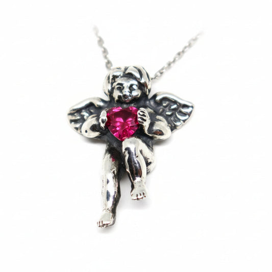 Angel with Heart Stone Sterling Silver Pendant