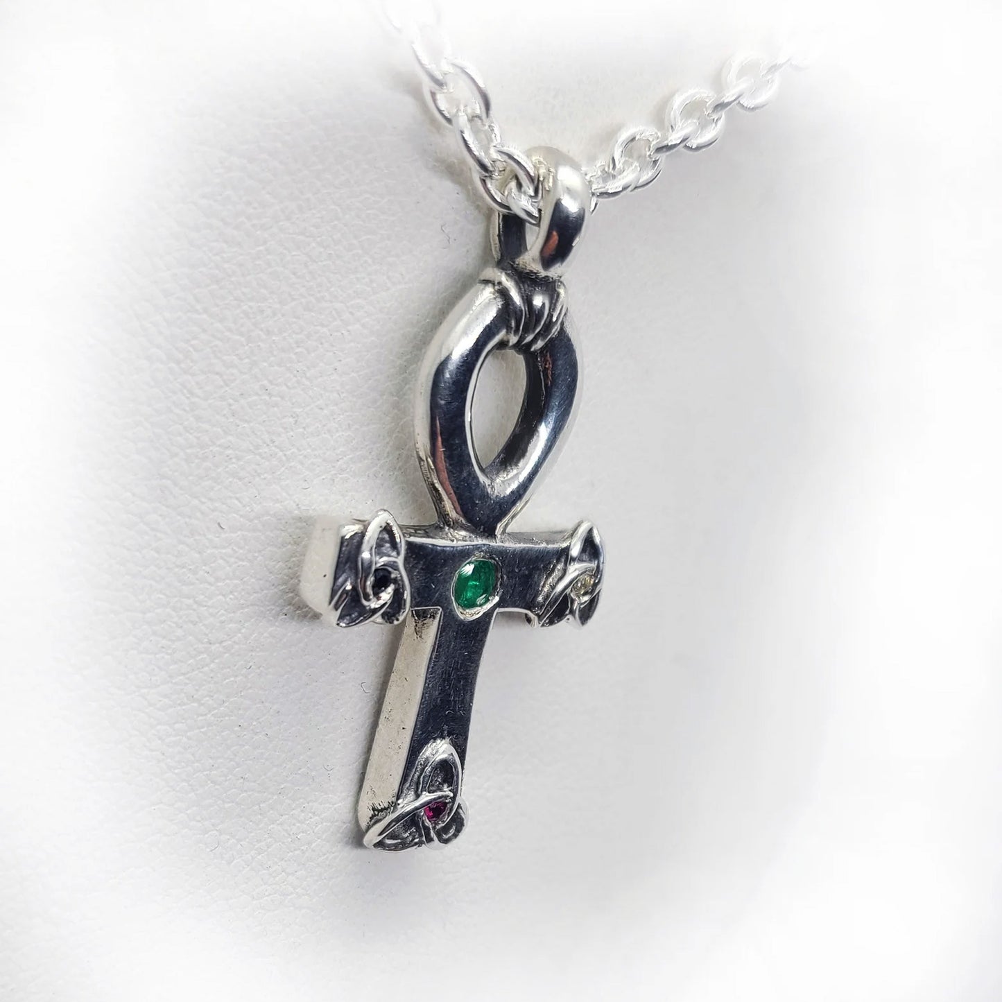 Ankh Egyptian Cross with Celtic Knot and Stones Silver
