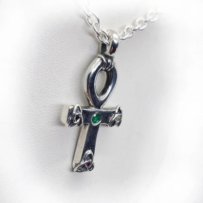 Ankh Egyptian Cross with Celtic Knot and Stones Silver