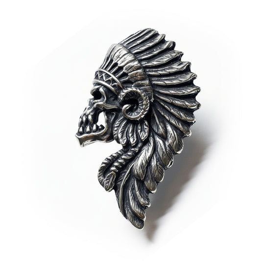 Apache Warrior Skull Sterling Silver Pendant