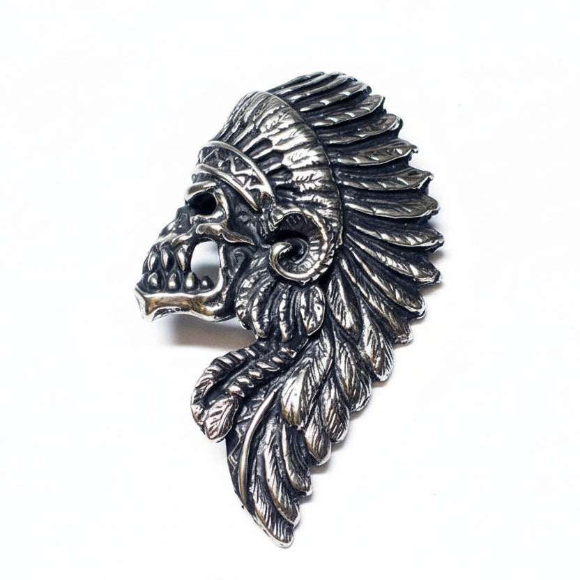 Apache Warrior Skull Sterling Silver Pendant