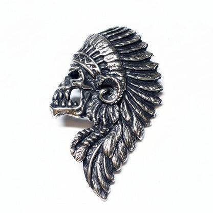Apache Warrior Skull Sterling Silver Pendant