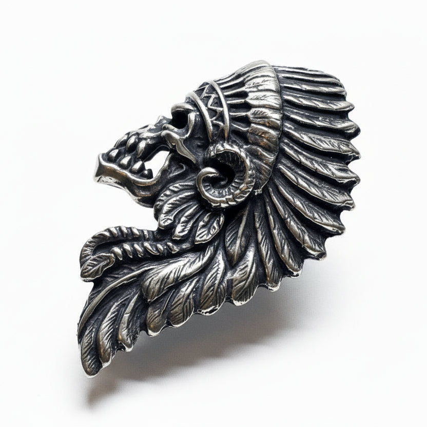 Apache Warrior Skull Sterling Silver Pendant