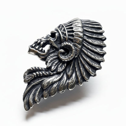 Apache Warrior Skull Sterling Silver Pendant