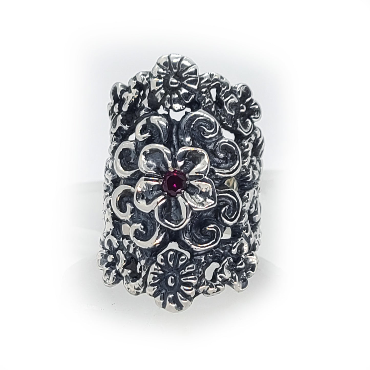 April Showers Flower Garden Love Ring with Ruby