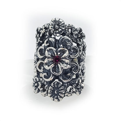April Showers Flower Garden Love Ring with Ruby