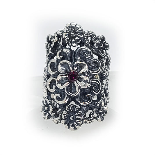 April Showers Flower Garden Love Ring with Ruby