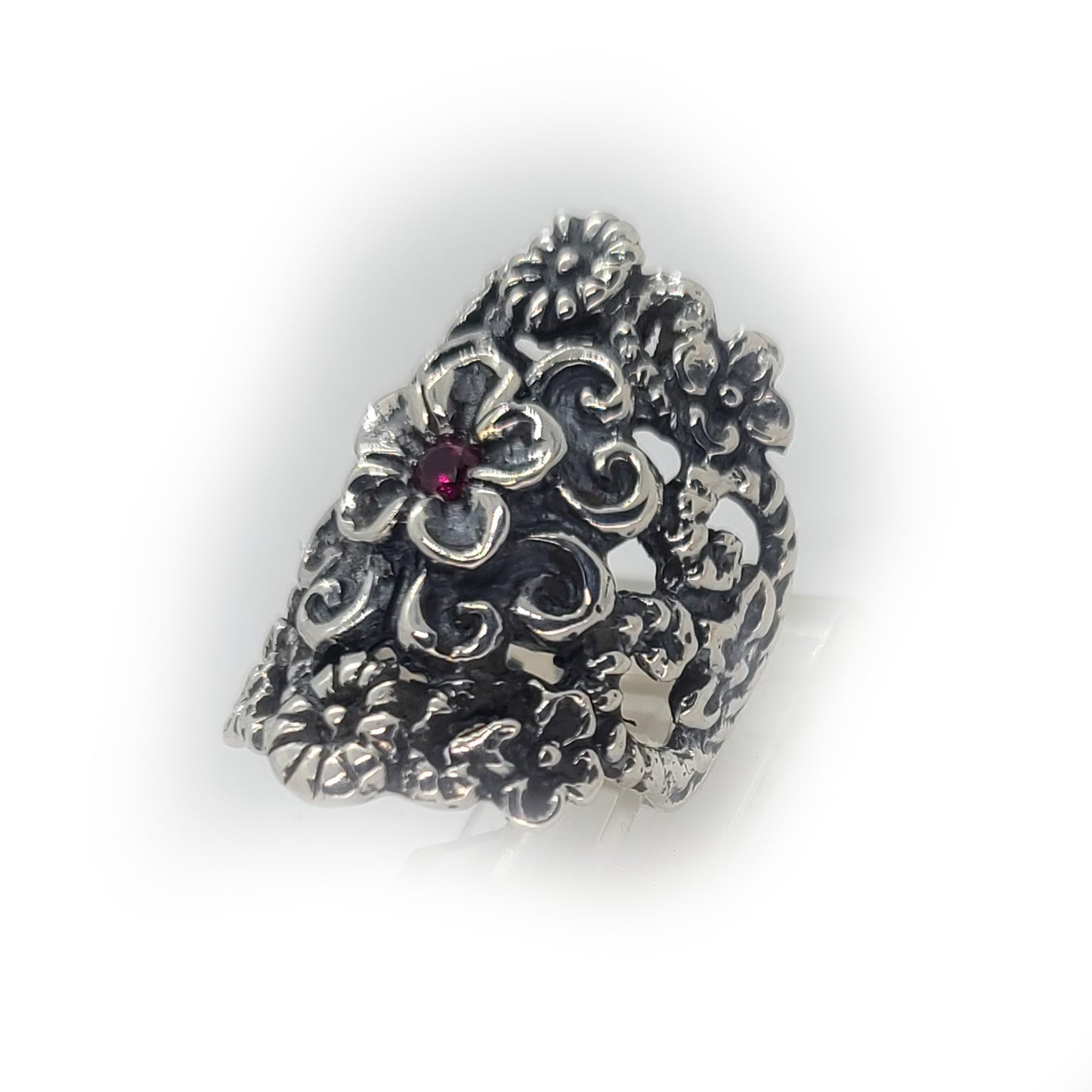 April Showers Flower Garden Love Ring with Ruby