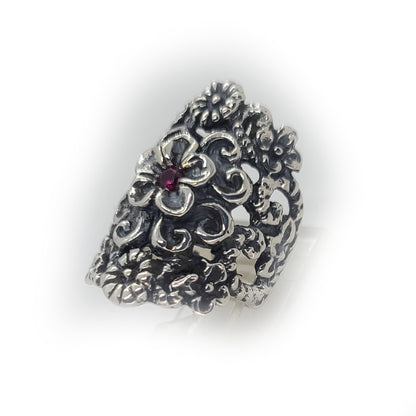April Showers Flower Garden Love Ring with Ruby
