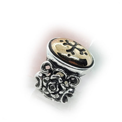 April Showers Silver and Bronze Gothic Cross with Ruby Stone Faith Ring