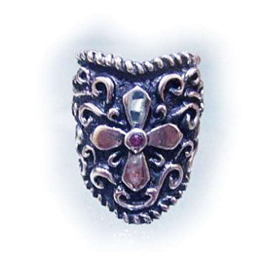 April Showers Sterling Silver Cross with Ruby Stone Faith Ring