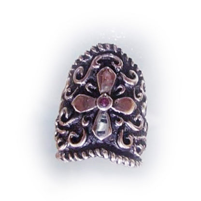 April Showers Sterling Silver Cross with Ruby Stone Faith Ring