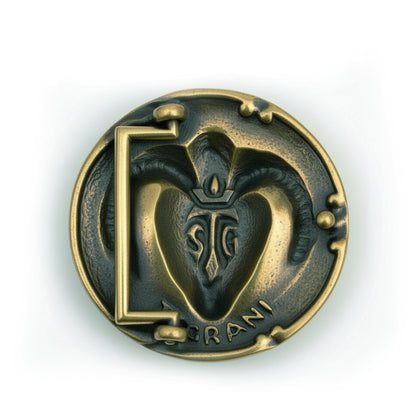 Aries Ram Head Brass Round Belt Buckle