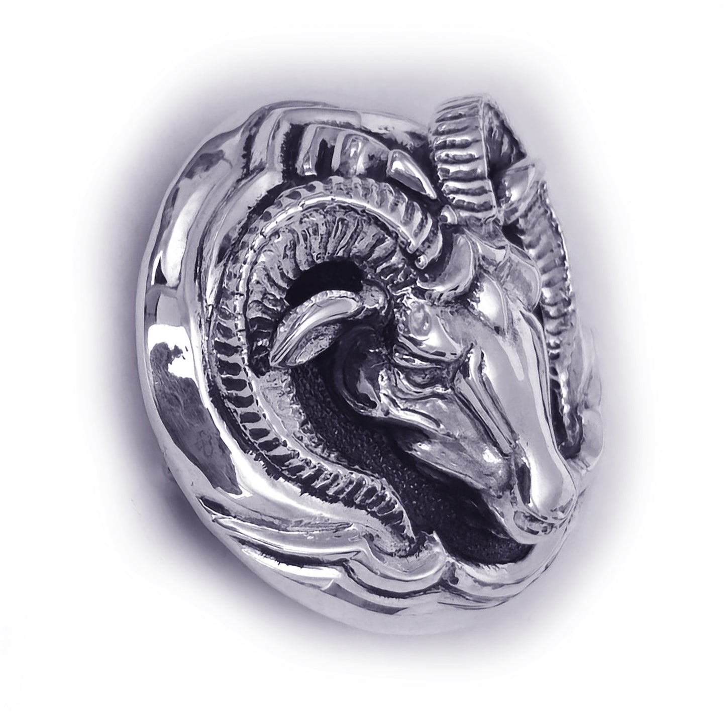 Aries Ram Head Sterling Silver Round Belt Buckle