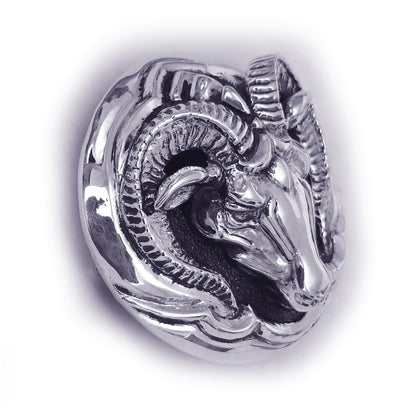 Aries Ram Head Sterling Silver Round Belt Buckle