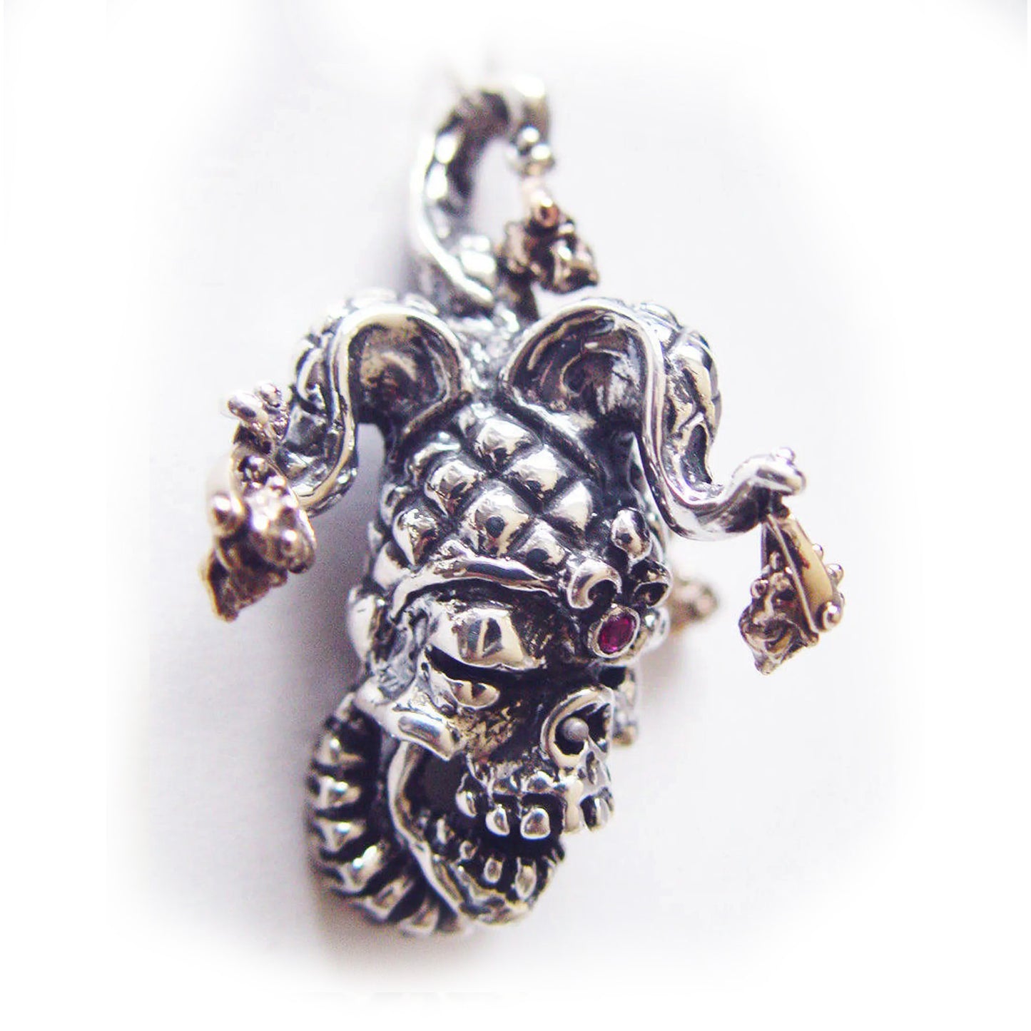 ''Arlekino'' Harlequin Skull Sterling Silver Pendant