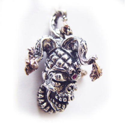 ''Arlekino'' Harlequin Skull Sterling Silver Pendant