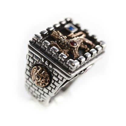 Armenian Kingdom Sterling Silver and Bronze Ring with Ruby and Saphire