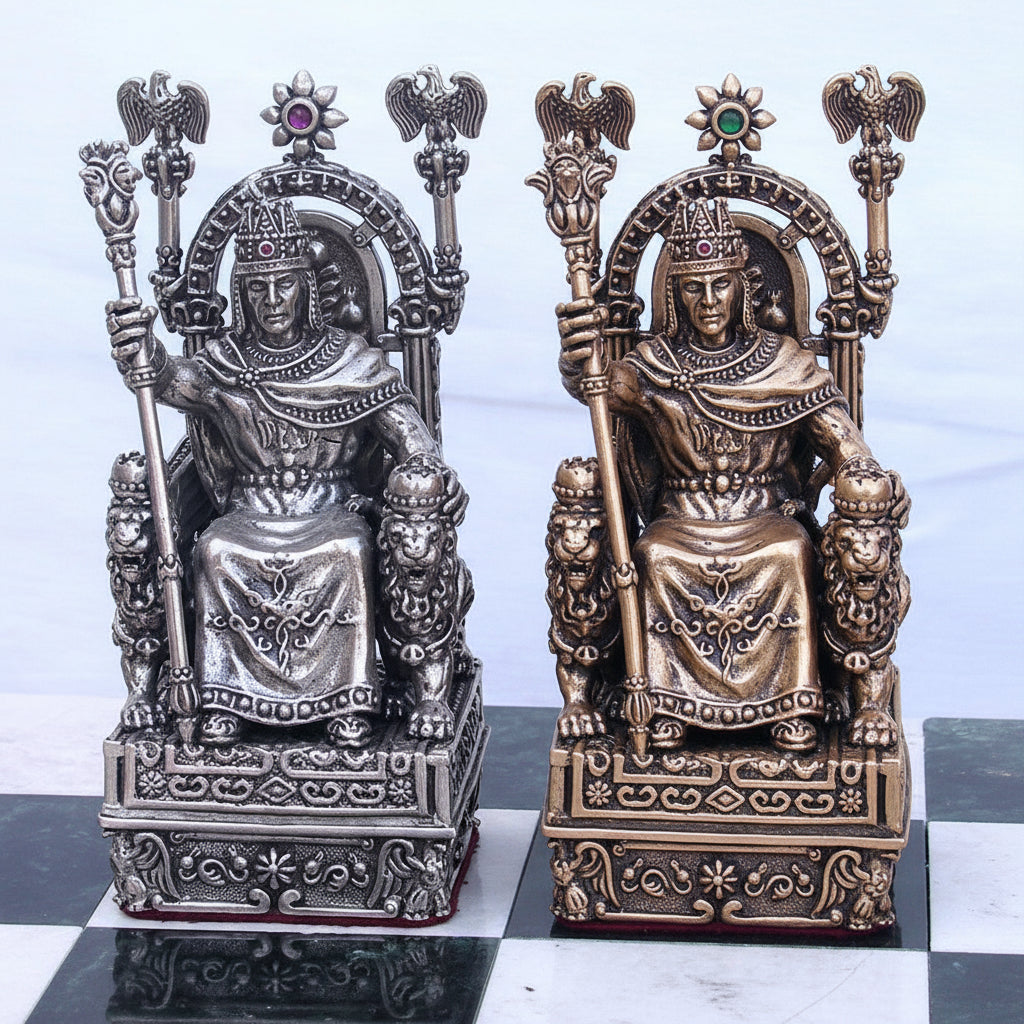 Armenian Historical Sterling Silver & Bronze Chess Set