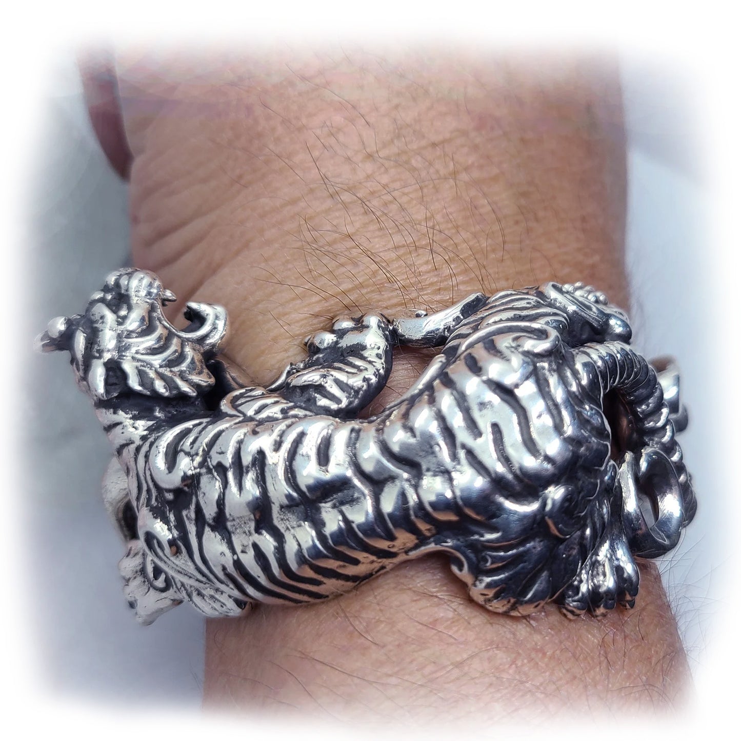 Attacking Tiger Sterling Silver Bracelet