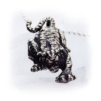 Attacking Tiger Sterling Silver Pendant