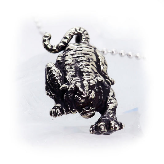 Attacking Tiger Sterling Silver Pendant