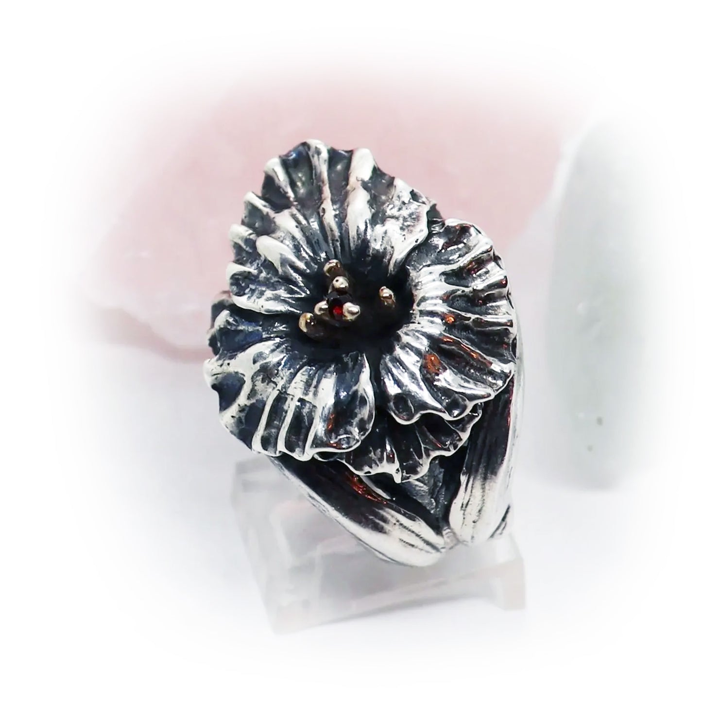 August Birth Flower Gladiola Silver Ring