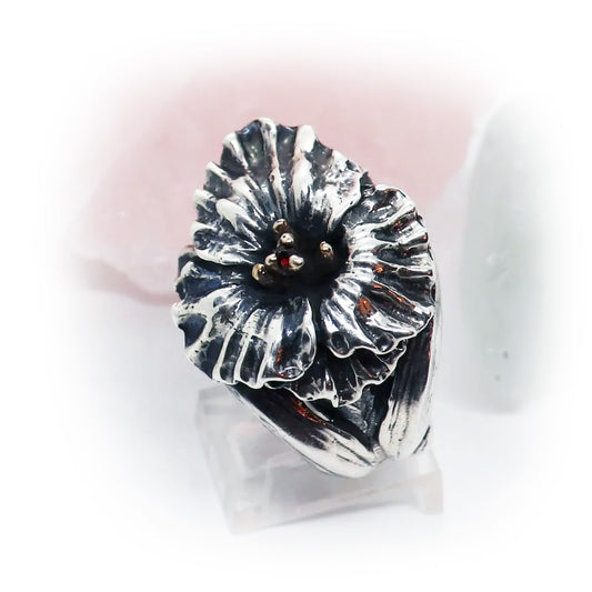 August Birth Flower Gladiola Silver Ring