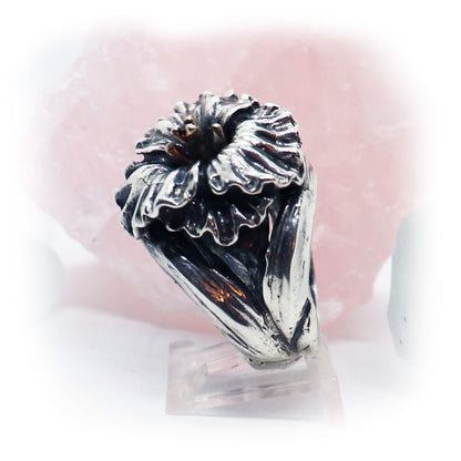 August Birth Flower Gladiola Silver Ring