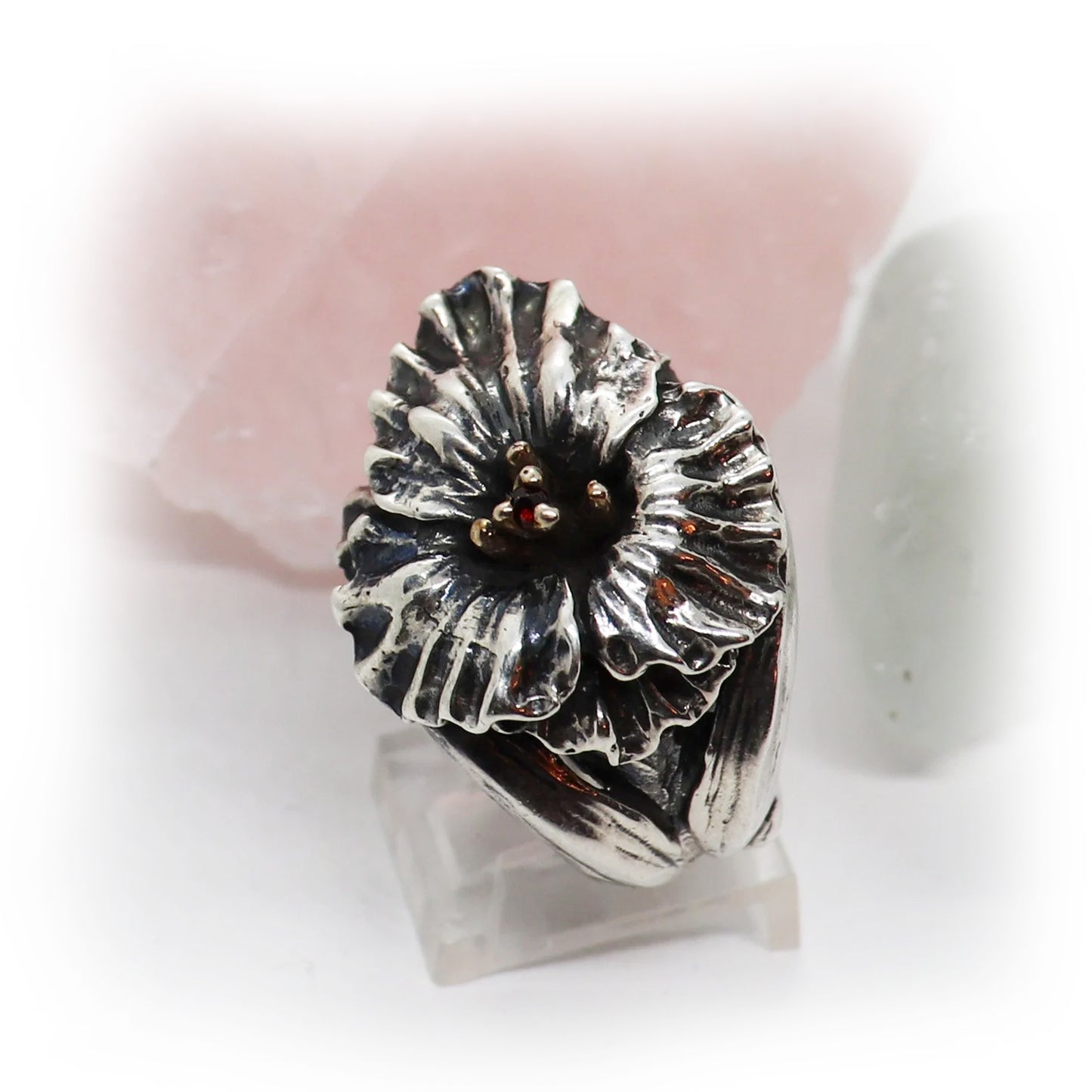 August Birth Flower Gladiola Silver Ring