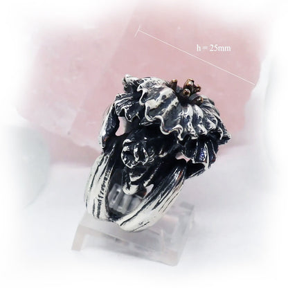 August Birth Flower Gladiola Silver Ring