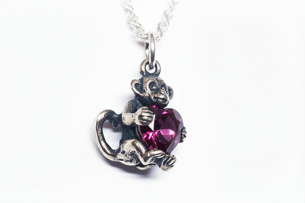 Baby Monkey Heart Silver Pendant