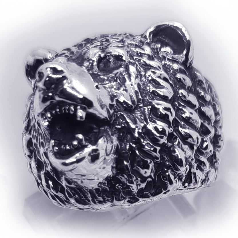 Big Bear Head Sterling Silver Ring