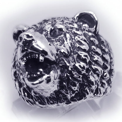 Big Bear Head Sterling Silver Ring