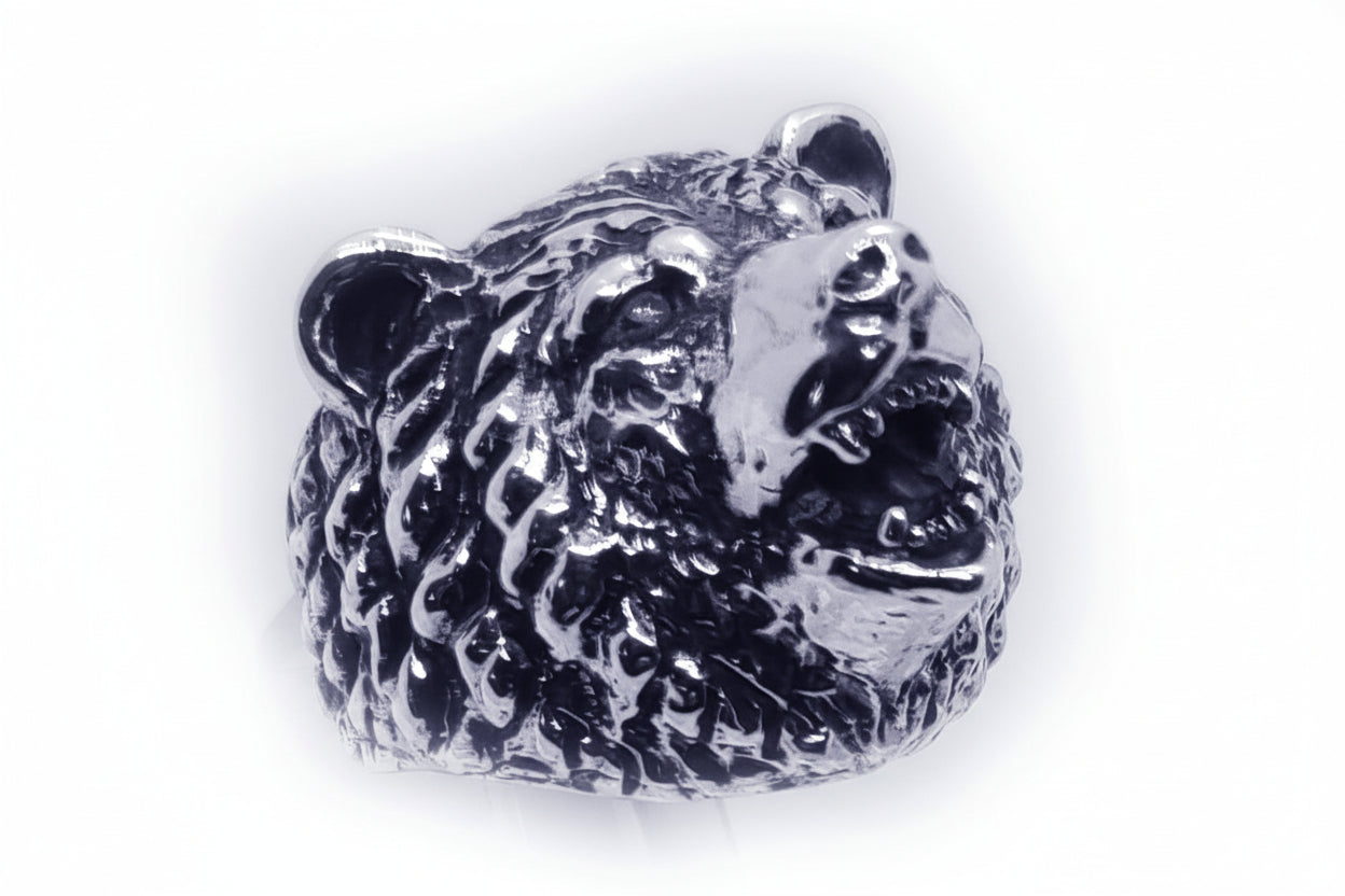 Big Bear Head Sterling Silver Ring