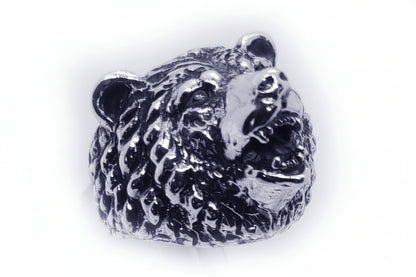 Big Bear Head Sterling Silver Ring