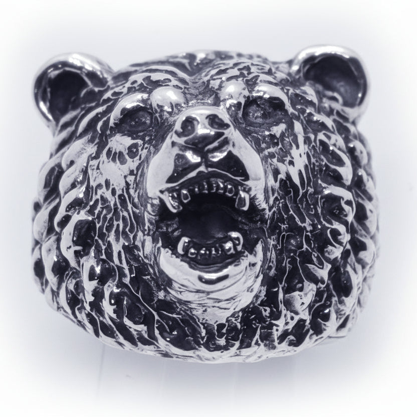 Big Bear Head Sterling Silver Ring