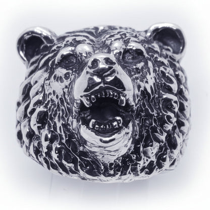 Big Bear Head Sterling Silver Ring