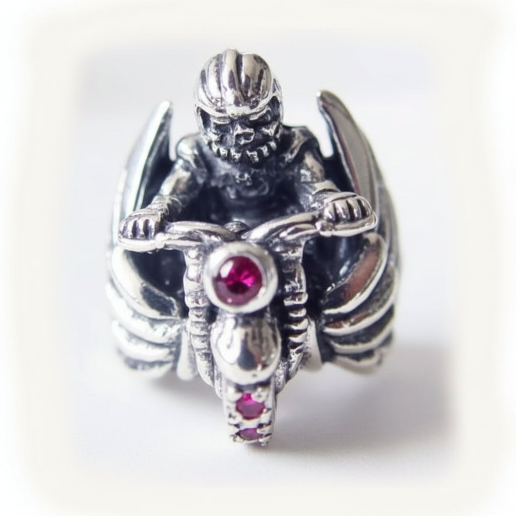 Biker Skull Sterling Silver Ring